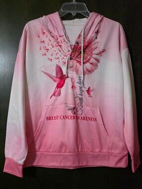 💢4For$20 Pink Ombre Breast Cancer Awareness Hoodie Hummingbird Graphic Size L